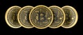 Bitcoins isolated on black background