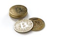 Bitcoins isolated on a white background