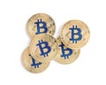 Bitcoins isolated on , top view. Digital currency