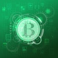 Bitcoins. laptop on a green background