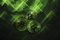 bitcoins with green laser light. Royalty Free Stock Photo