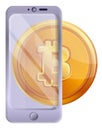 Bitcoins virtual money on phone icon vector