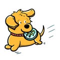 Yellow dog catching frisbee running fast isolated cartoon illustration Royalty Free Stock Photo