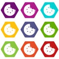 Bite biscuits icons set 9 vector