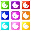 Bite biscuits icons set 9 color collection