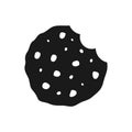 Bite biscuits symbol. Chocolate chip icon. Black cookies symbol. Food vector illustration.