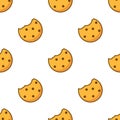 Bite cookie pattern biscuit chip seamless background. Cracker cookie icon crunch vector pattern