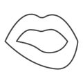 Bite lips thin line icon, sexual concept, Sexy lips sign on white background, Bite lips icon in outline style for mobile Royalty Free Stock Photo