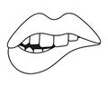 Bite your lip. Sketch. Seductive mouth. Vector illustration. Coloring book for children. Valentines Day. Doodle style.