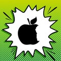 Bited apple sign. Black Icon on white popart Splash at green background with white spots. Illustration