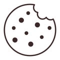 Bited Cookie with chocolate crumb Icon. Flat Style. Traditional chocolate chip cookie for logo, sticker, print, recipe