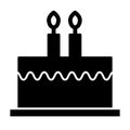 Bithday cake with candles solid icon. Delicious cake vector illustration isolated on white. Sweets glyph style design