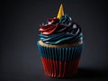 Bithday cupcake colorful bakery dessert on black background. ai generative