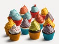 Bithday cupcake colorful bakery dessert on white background. ai generative