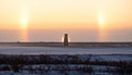 Rocket Launchpad at Sunrise with Sun Dog Phenomenon Royalty Free Stock Photo