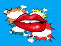 Biting her red lips, Pop art colorful background Royalty Free Stock Photo