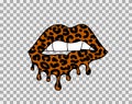 Biting lips with leopard print with dripping paint isolated on a transparent background for poster and banner. Vector illust Royalty Free Stock Photo