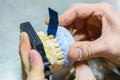 Biting test with prosthesis molds