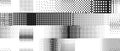Bitmap grunge striped pattern. Glitched pixelated halftone texture. Dithered noise stripe overlay. Dotted gradient