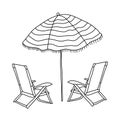 beach umbrella and beach chairs Royalty Free Stock Photo