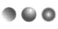 Bitmap pixel arcade game effect. Circles with bit pattern texture. Round y2k halftone elements on white background