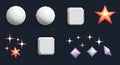 Bitmap pixelated shape icon set. Dither halftone geometric object collection. Elements for banner