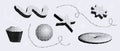 Bitmap pixelated shape set. Dither halftone geometric object collection. Black sphere, disk, star, sparkle, wave