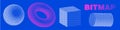 Bitmap pixelated simple 3d shapes set. Dither halftone geometric object collection. Pixelated sphere, ring, cube