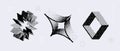 Bitmap textured shape set. Dither halftone objects collection. Black 3d square, star, rhombus elements for banner
