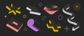 Bitmap textured shapes set. Dither halftone objects collection. Colorful cylinder, arrow, cross, star, wave, elements
