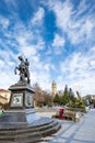 Bitola, Macedonia - May 2023: Magnolia Square with the equesterian Statue of Phillip II Royalty Free Stock Photo