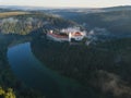 Bitov Medieval castle in South Moravia region during amazing sunrise, Czech republic, Europe. Aerial drone view. Summer or autumn Royalty Free Stock Photo