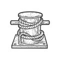 Bitt with rope bollard sketch vector illustration Royalty Free Stock Photo