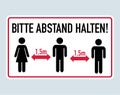 Bitte Abstand halten - German for Please keep distance 1,5 meter Royalty Free Stock Photo