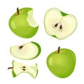 Bitten apple, whole, half and slice isolated on white background Royalty Free Stock Photo