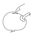 Bitten apple and worm. Stylized image in continuous one line art technique
