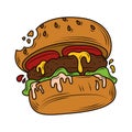Bitten burger fast food, junk food icon isolated design