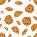 Bitten Chip Cookie with Chocolate Seamless Pattern Background. Vector Royalty Free Stock Photo