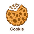 Bitten chocolate chip cookie. Oatmeal biscuit dessert. Web cookies tracking, website internet user data security. Vector