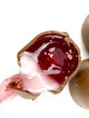Bitten chocolate covered cherry Royalty Free Stock Photo