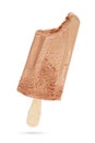 Bitten chocolate ice cream popsicle isolated on white