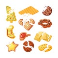 Bitten cookies, broken biscuits flat vector illustrations set