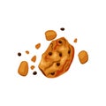 Bitten cookies with chocolate chips on a white isolated background. Icon. Crumbled dessert. Vector cartoon illustration. Royalty Free Stock Photo