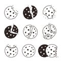 Bitten cookies crumbs. Snack delicious biscuits vector stylized dessert food symbols