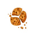 Bitten cookies on a white isolated background. Freshly baked cookies with chocolate. Icon. Vector cartoon illustration Royalty Free Stock Photo