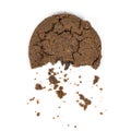 Bitten dark chocolate chips cookie on white background