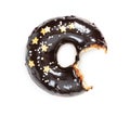 Bitten donut with chocolate glossy glaze and sprinkles isolated on white background Royalty Free Stock Photo