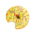 Bitten donut with colorful sprinkles Royalty Free Stock Photo