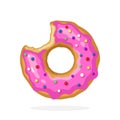 Bitten donut with pink glaze and colored sugar dragees Royalty Free Stock Photo