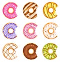 Bitten doughnut vector set, tasty sweets illustration